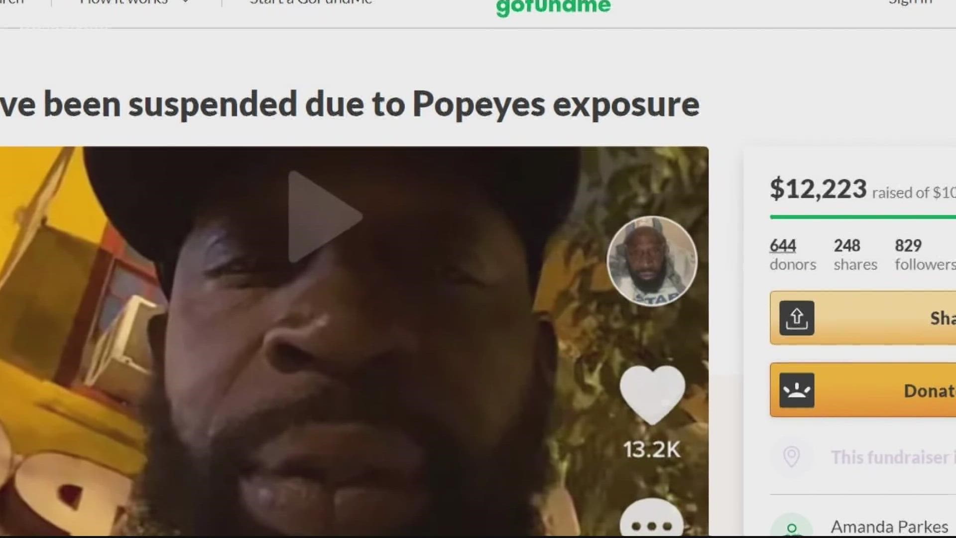 The man who recorded the viral Popeyes rat video says he was suspended from his job. GoFundMe verified that he has a donation page.