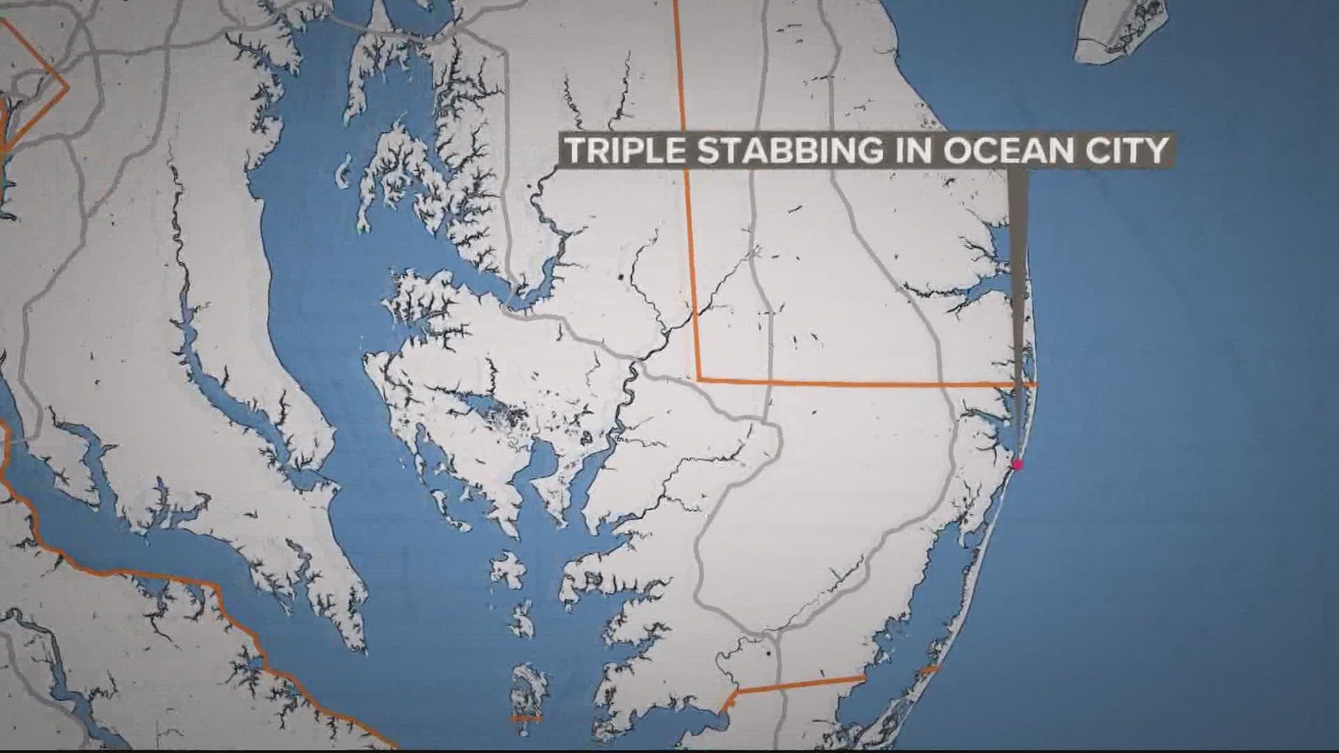 Officers responded to a call of a fight and found three people with stab wounds.