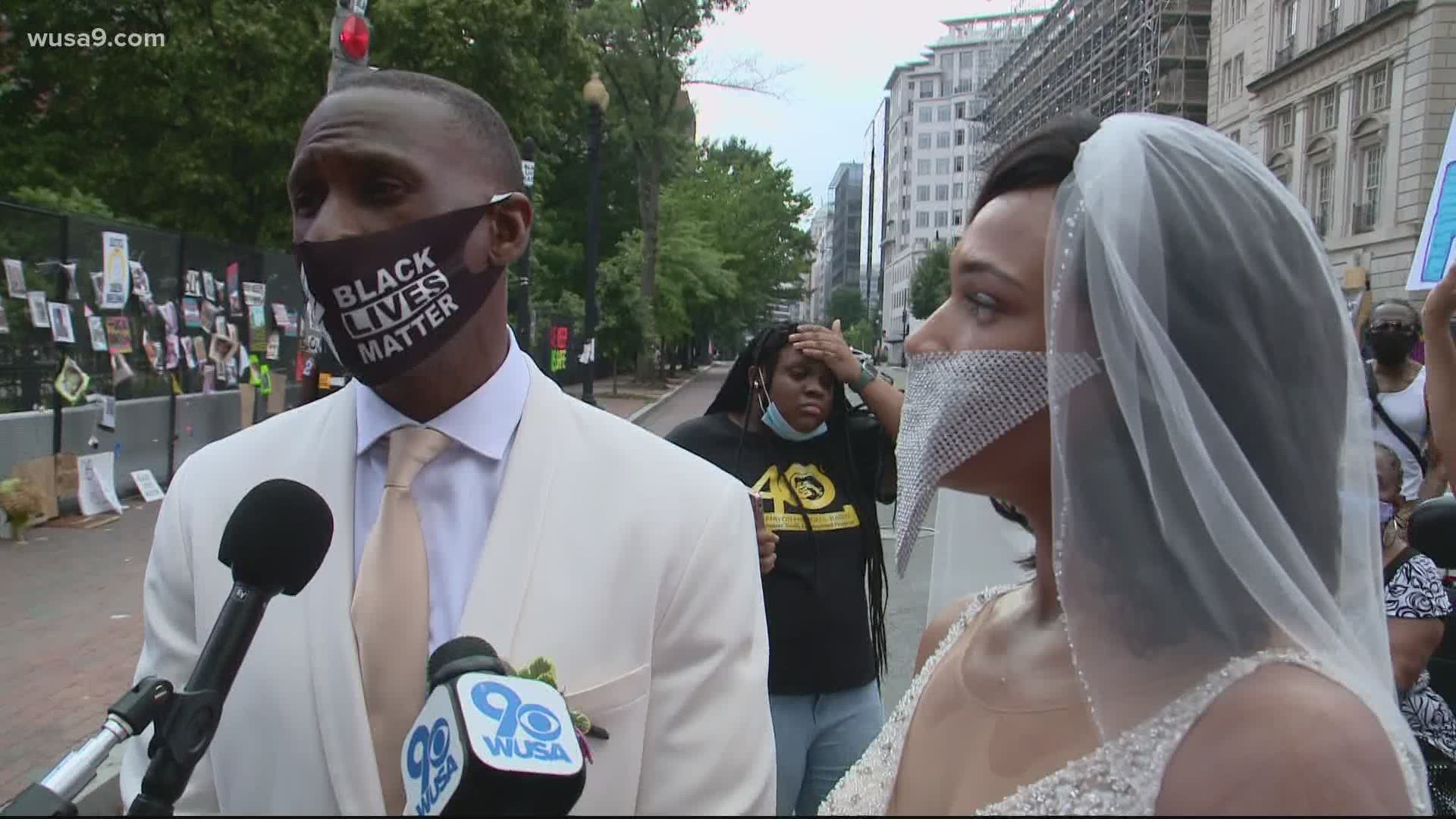 Gregory and Kaci Jones said their vows at Black Lives Matter Plaza after weeks of protests and rallies at the site.
