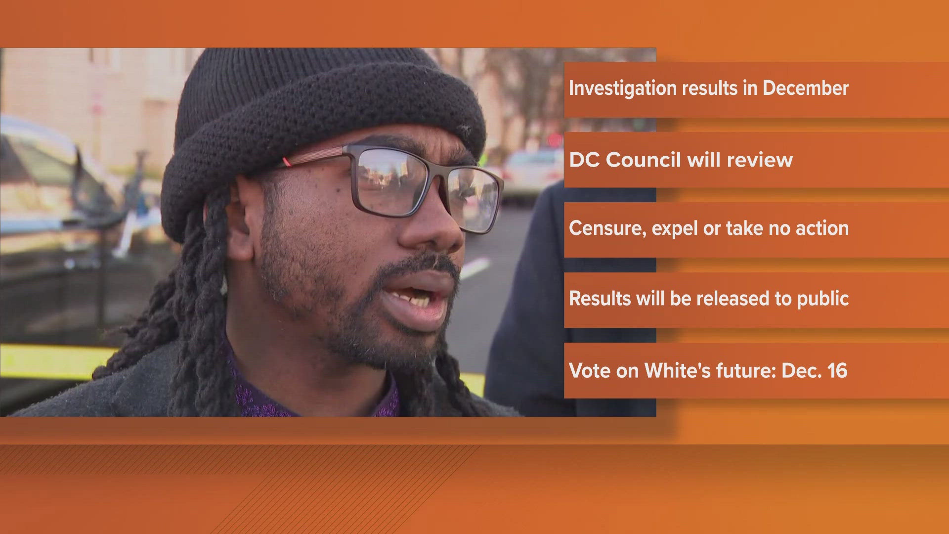 The Ward 8 Representative is facing a bribery charge. DC Council is expected to vote on White's political fate on December 16th.