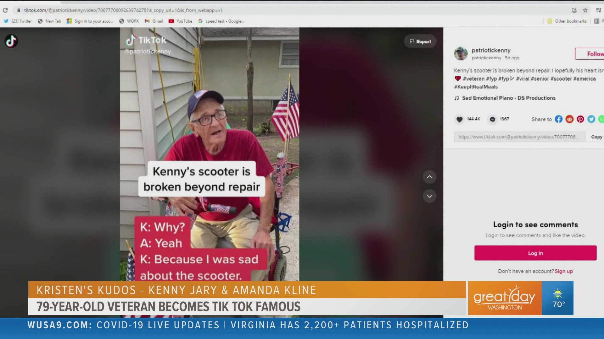 Veteran Kenny Jary is a Tik Tok star as his neighbor, Amanda Kline, helped him raise tens of thousands of dollars for what started as a fundraiser for a scooter.