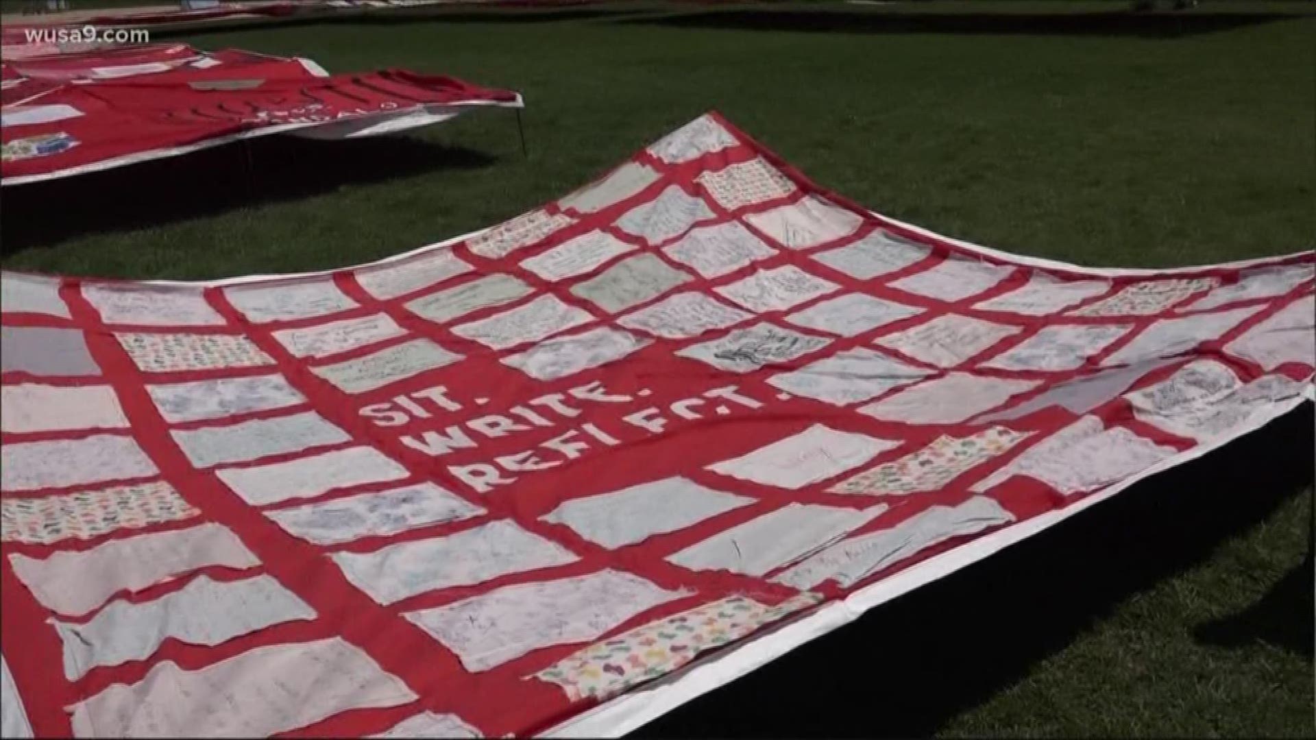 On the National Mall today -- thousands of quilt squares were on display -- each with a story of sexual assault and survival. The Monument Quilt was launched by a Baltimore based group called "Force - Upsetting Rape Culture."
