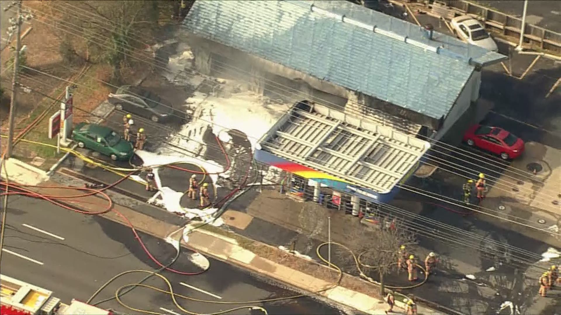 Montgomery County fire crews battled a 2-alarm gas station fire in Rockville, Maryland.