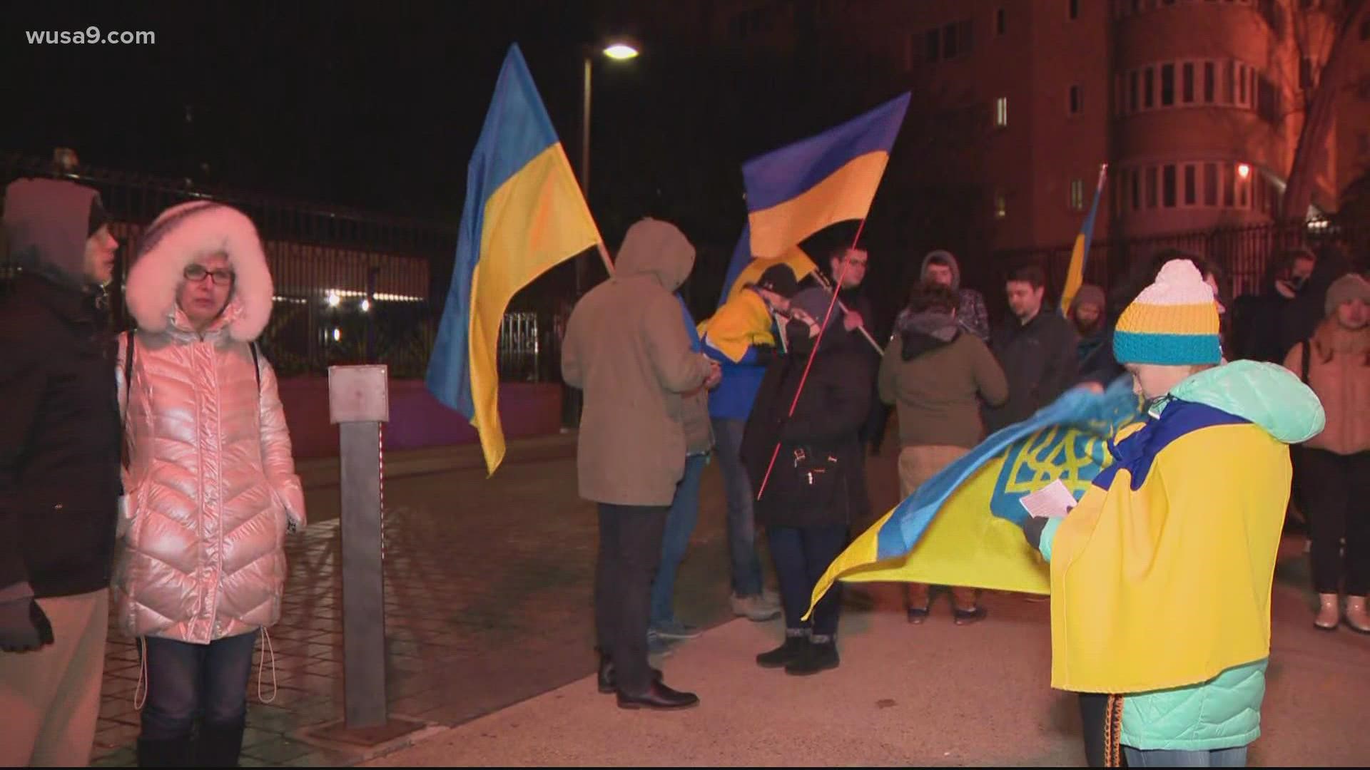 Many of the people outside the embassy are from Ukraine and still have family there.