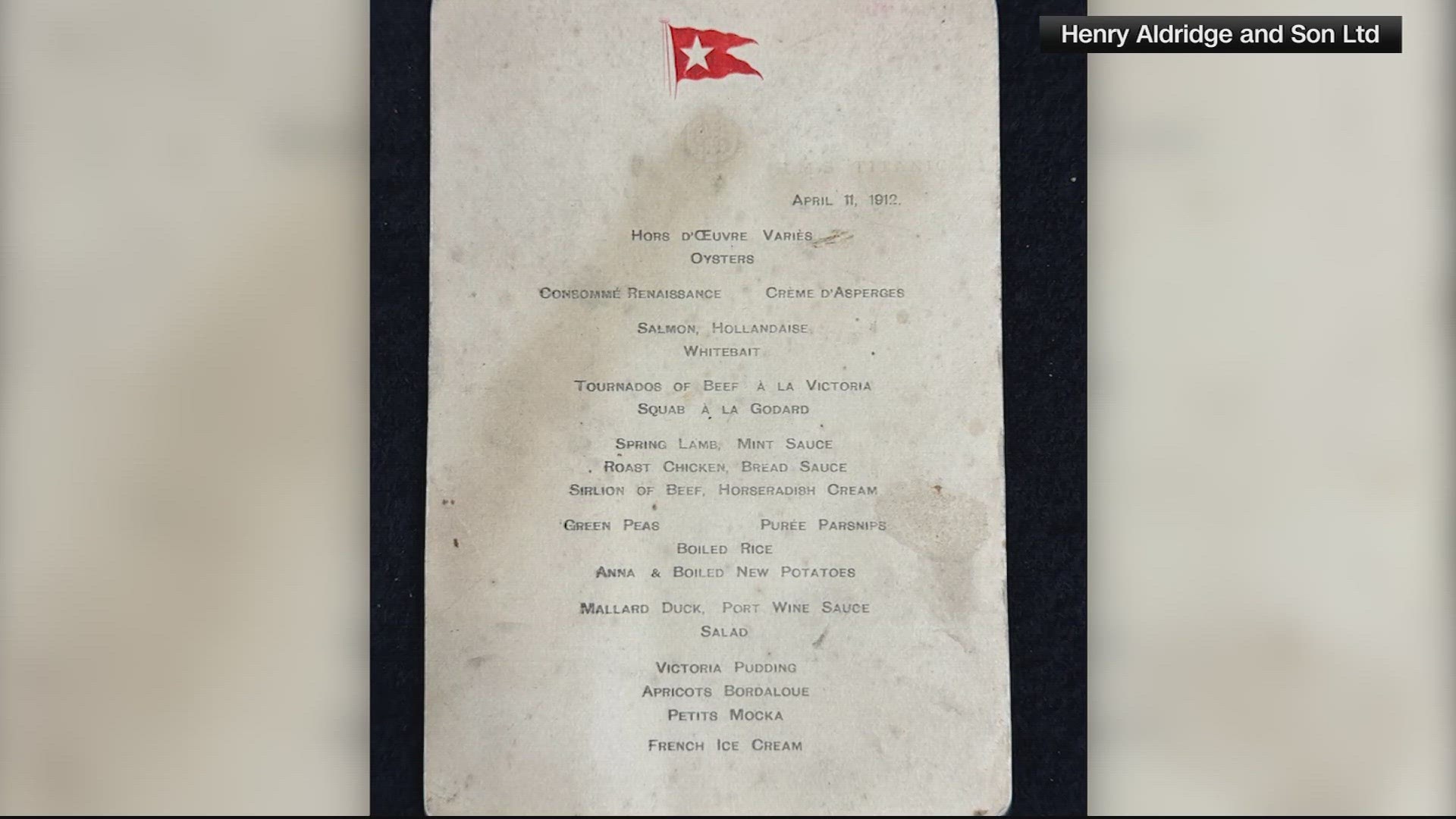 Meal options included oysters, sirloin of beef and victoria pudding on the 111-year-old menu.