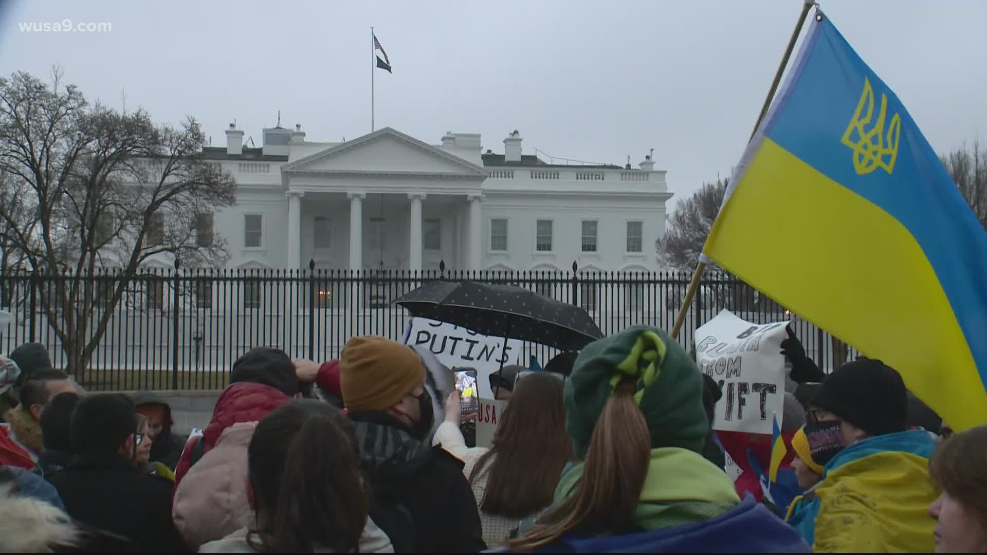 During a protest outside the White House, dozens of Ukrainians and supporters demand for tougher sanctions against Russia.