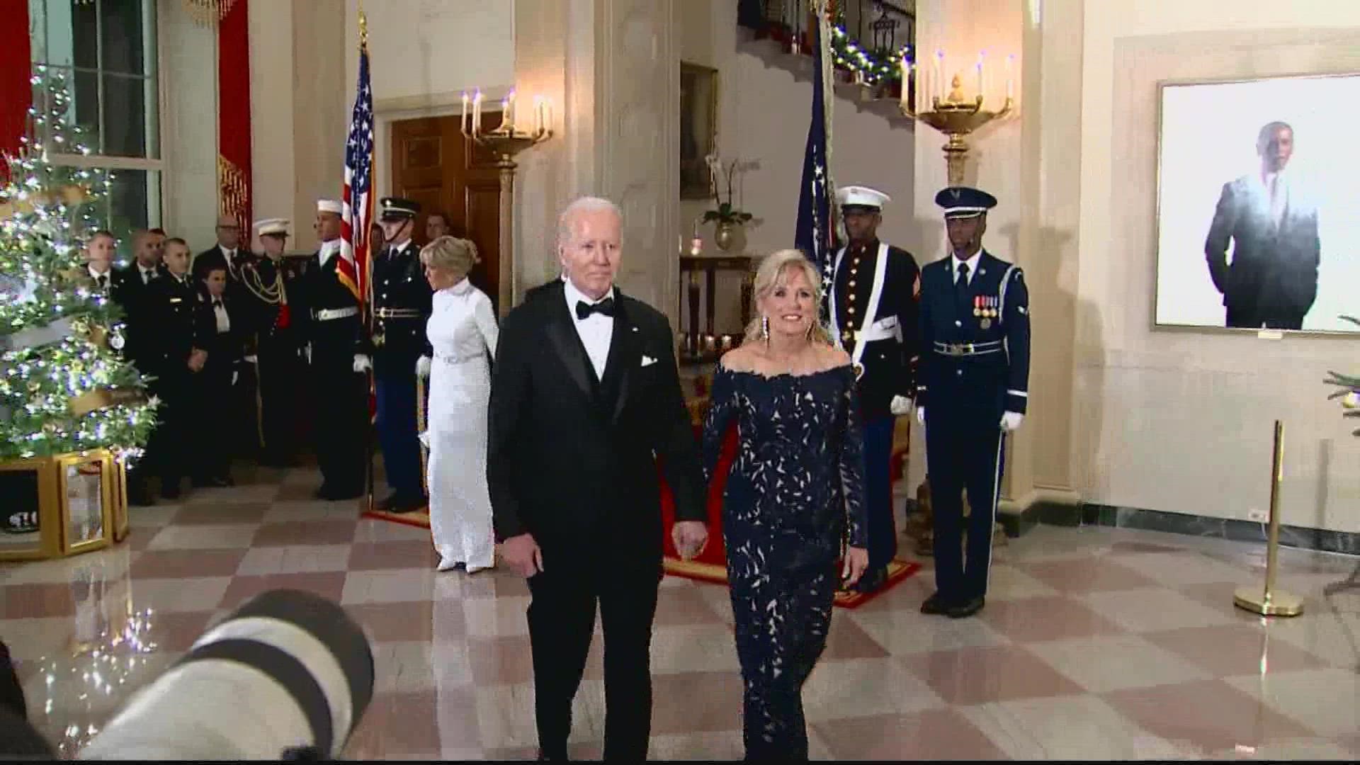 President Joe Biden hosted his first state dinner at the White House, honoring French President Emmanuel Macron and his wife, Brigitte.
