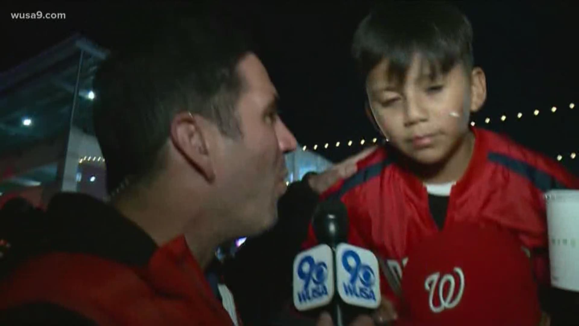 This 9-year-old had quite the first baseball game, celebrating with fans after the Nationals clinched their first World Series trip
