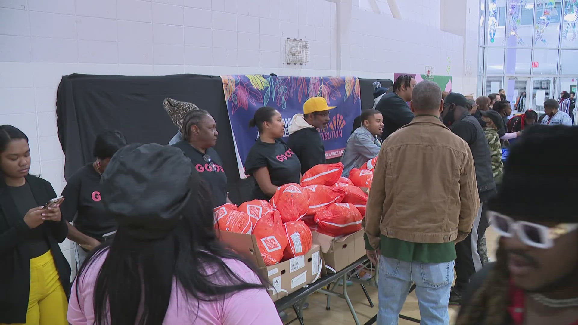 The team partnered with a group called GOOD Projects for their 3rd annual turkey distribution.