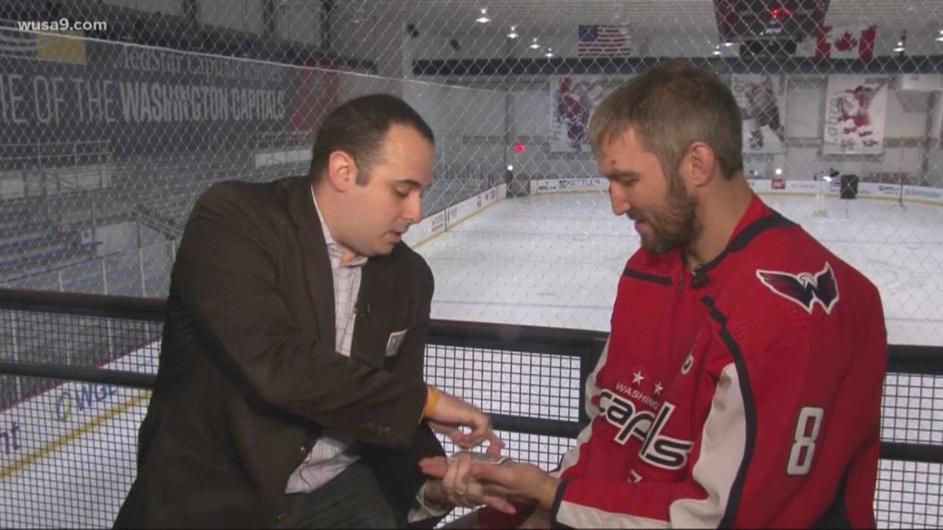 Our production assistant Vicente Davila baffled Capitals Captain Alex Ovechkin with a magic trick.