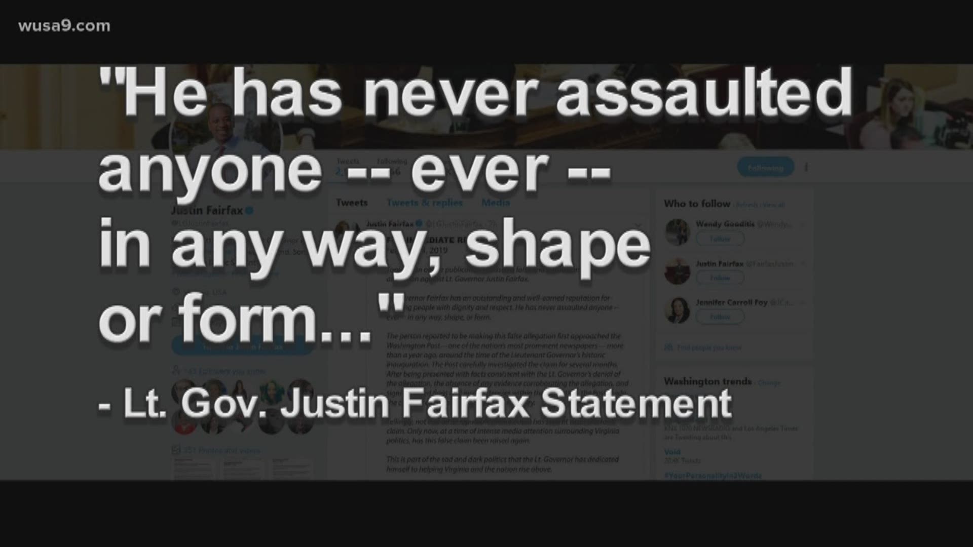 The allegation involves an unsubstantiated claim of sexual assault against Fairfax during the Democratic National Convention in 2004.