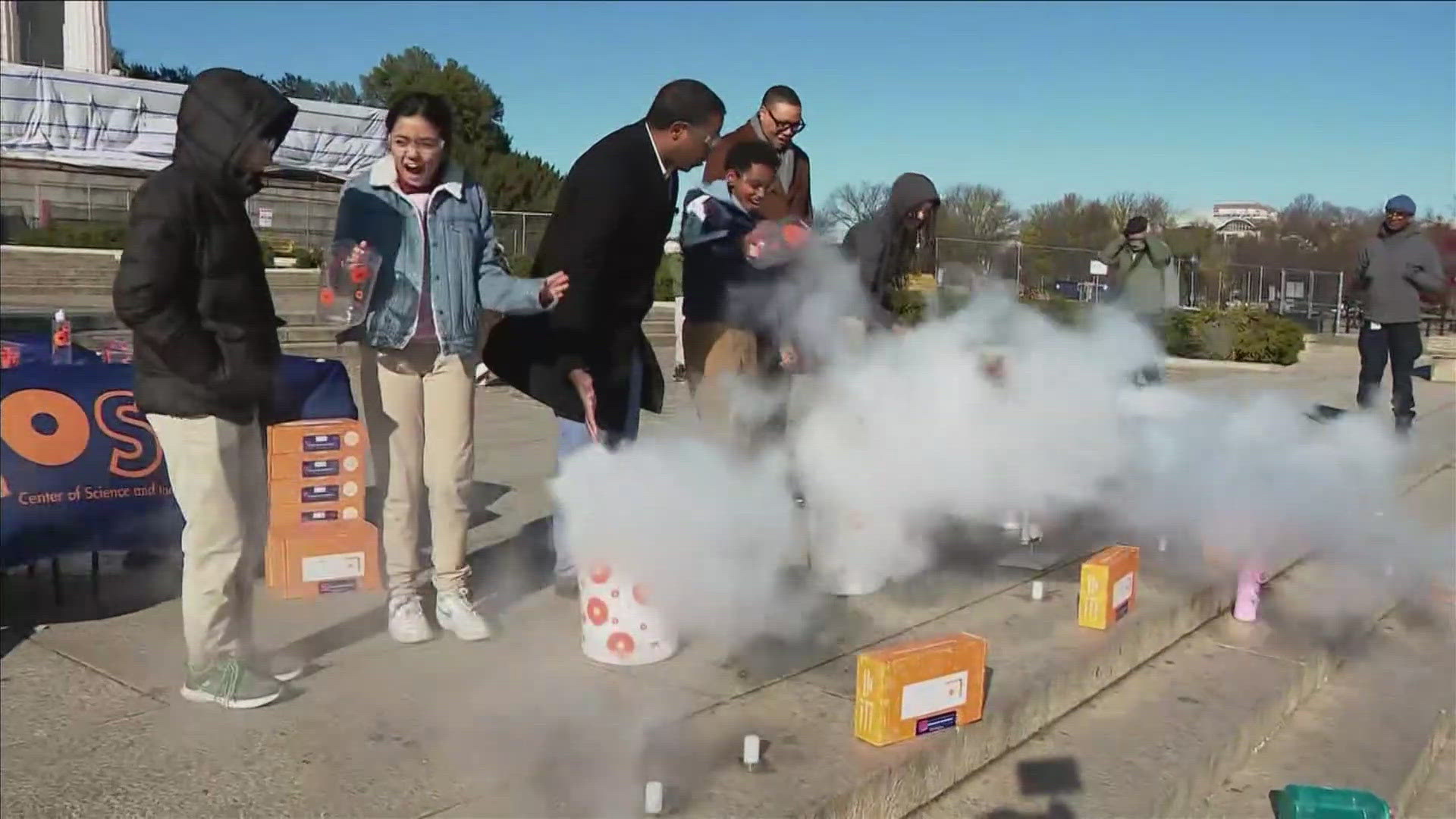 Students from the John Francis Education Campus conducted experiments at the Lincoln Memorial.