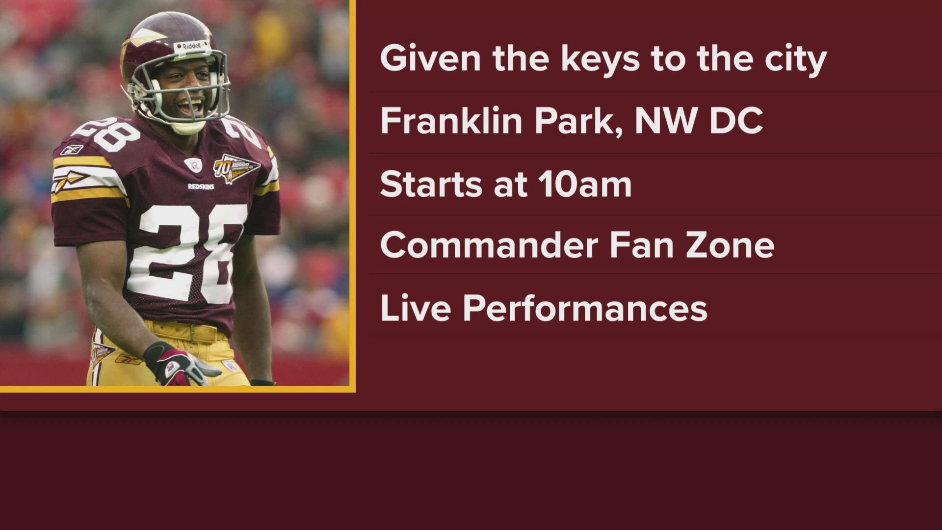 Come celebrate Darrell Green today at 10 a.m. at Franklin Park.