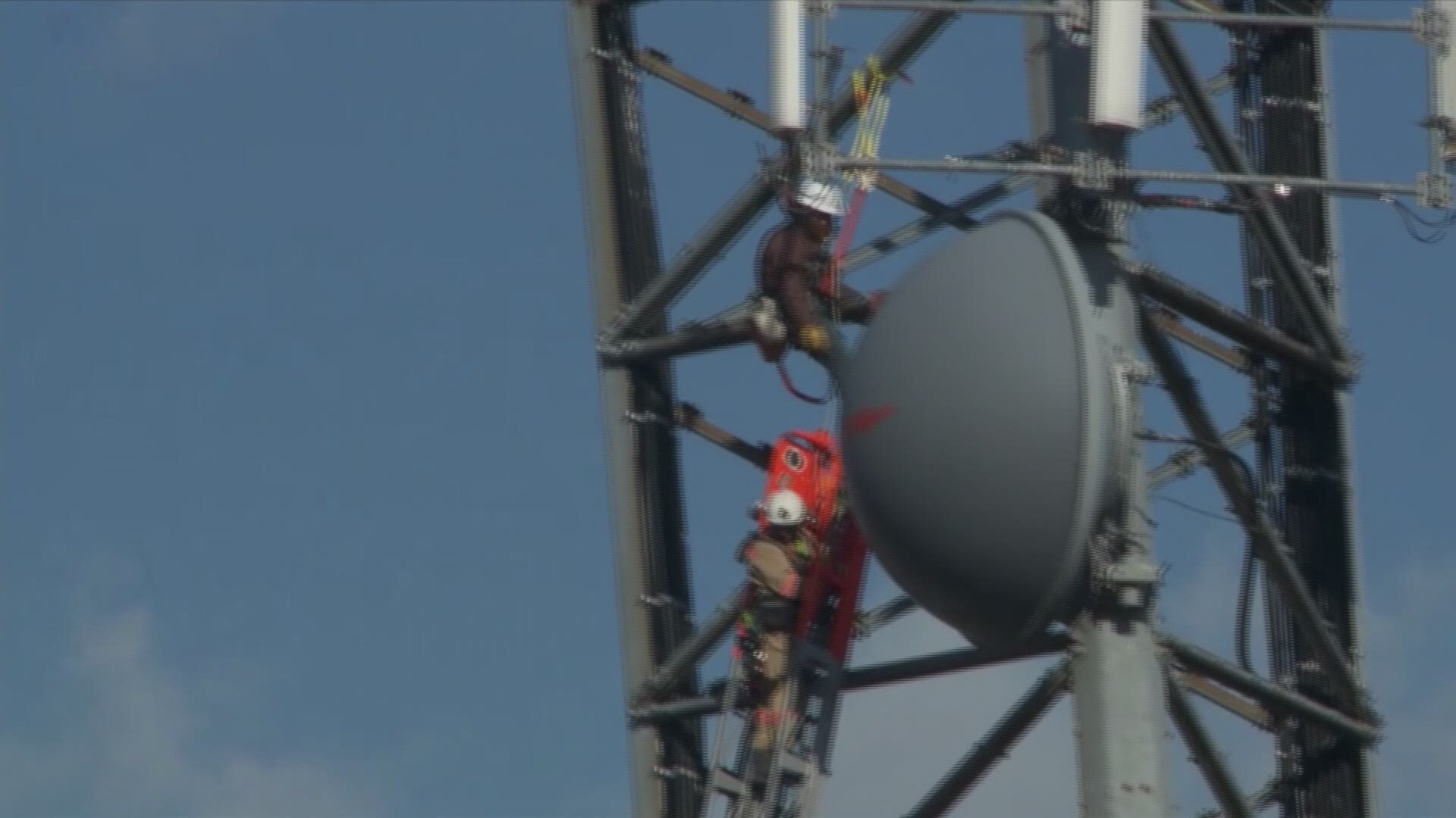 D.C. Fire and Emergency Medical Services rescued a maintenance worker stuck on a D.C. Police Department radio tower on Wednesday.