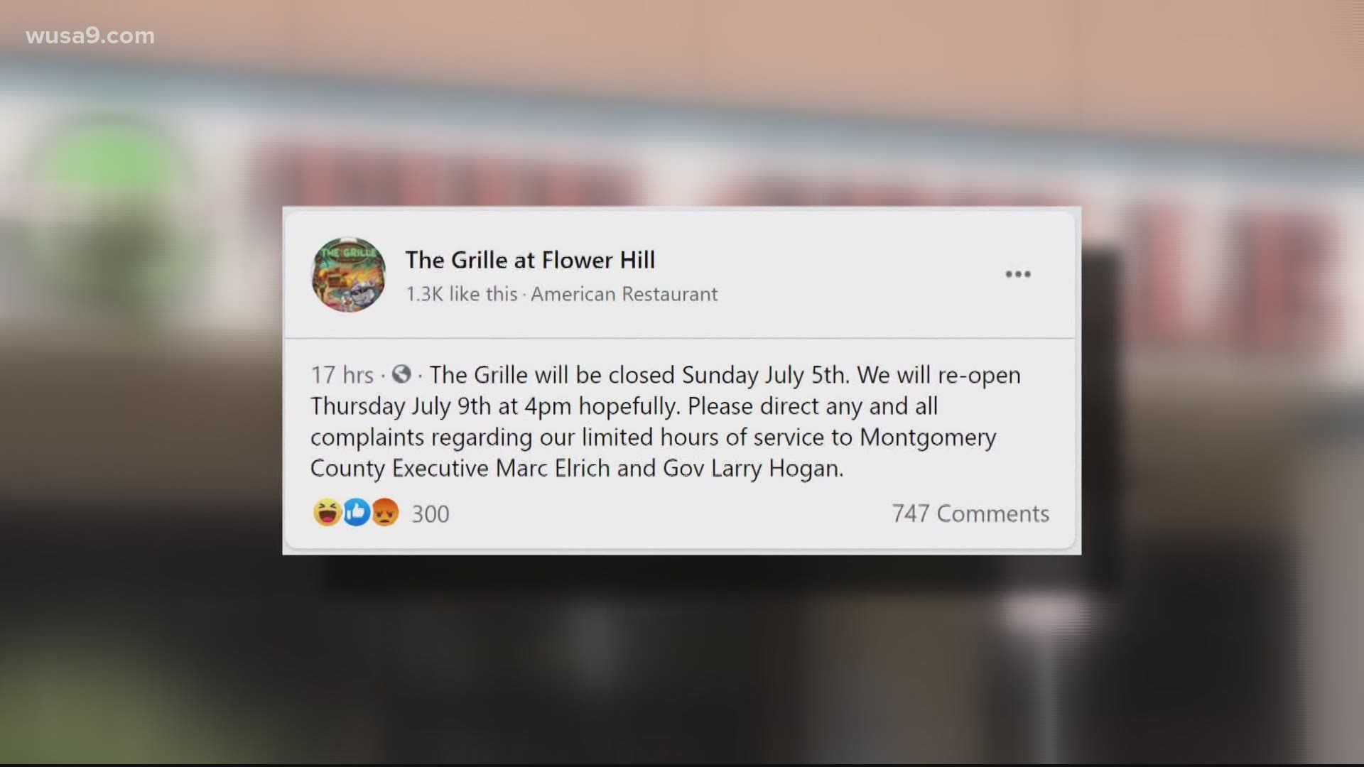 The Grille at Flower Hill is closed until Thursday, according to authorities.