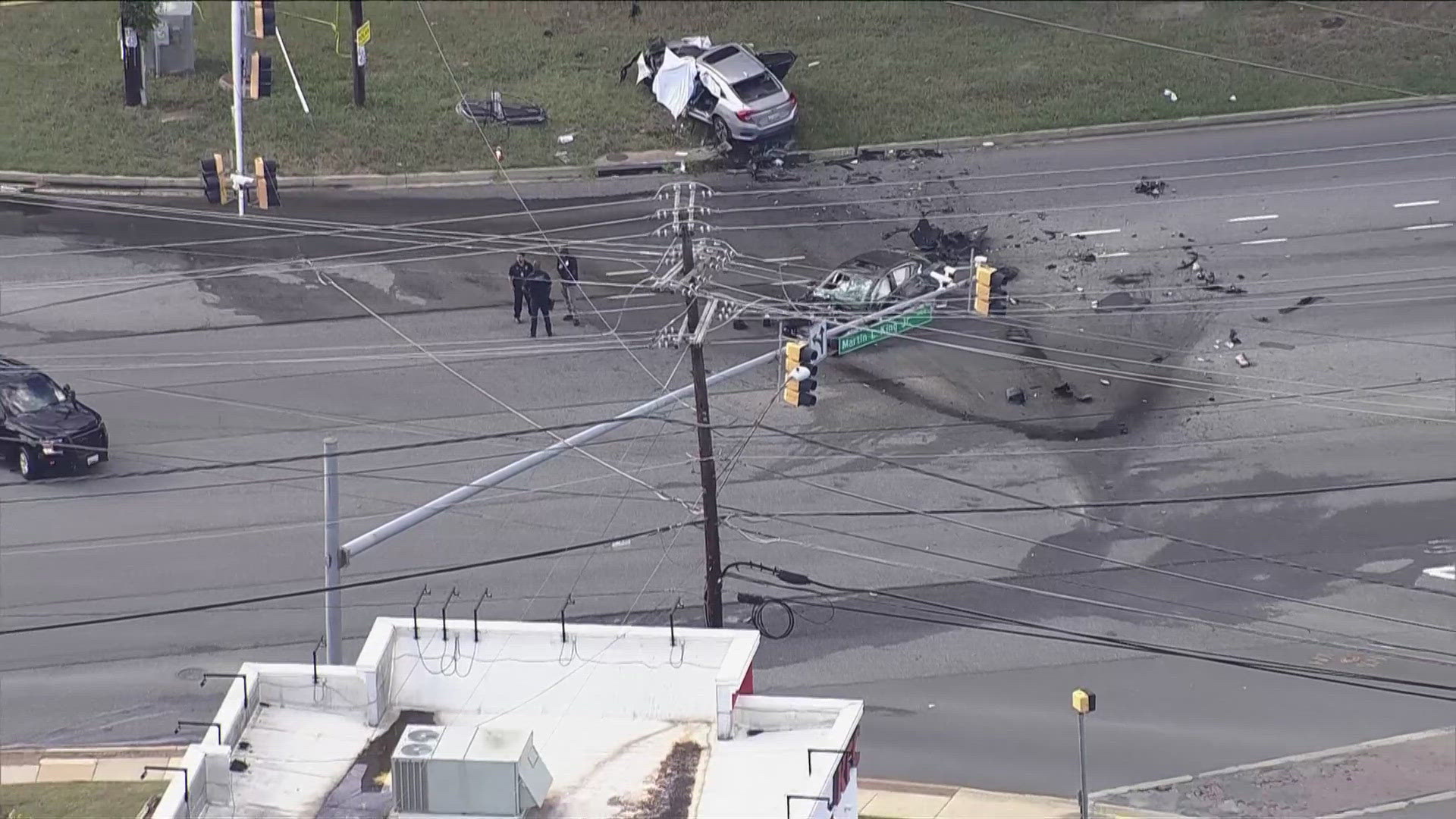All lanes are closed in both directions at MLK Jr. Highway and Sheriff Road intersection due to deadly car crash. 