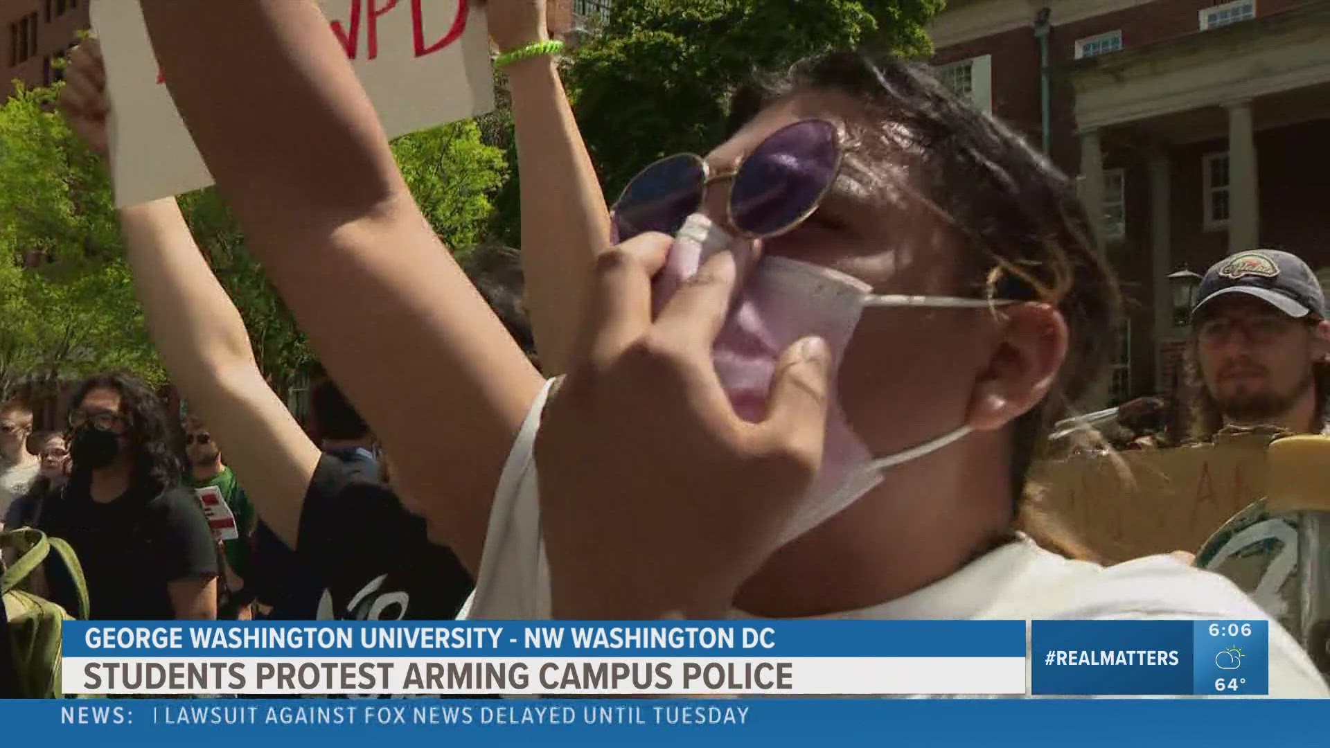 Students at George Washington University protested after it was announced that some officers at George Washington University would be armed.