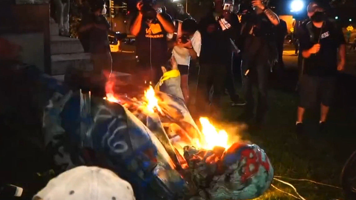 Confederate statue torn down, burned in DC on