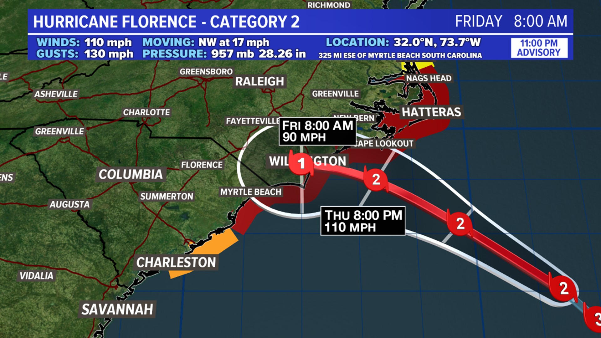 Hurricane Florence Latest Projected Path