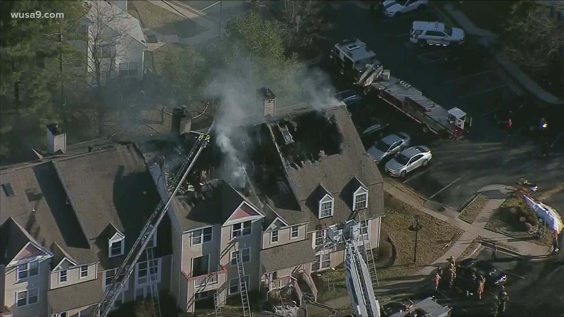 WUSA9 Sky9 is over a 2-alarm fire at townhouse in Laurel, Maryland.