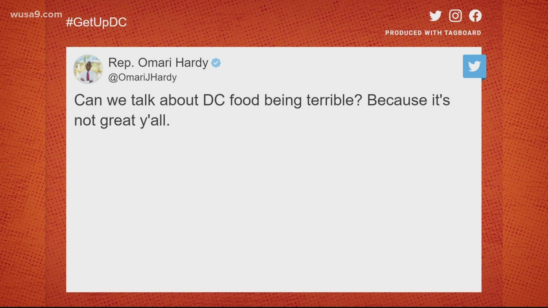 Florida Congressman Omari Hardy said DC's food was "not great." DC disagreed.