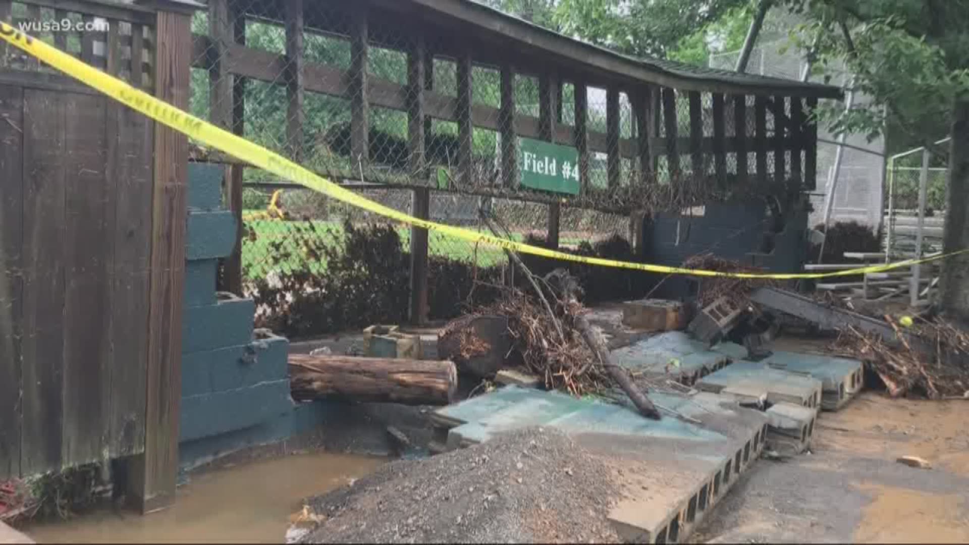 One of the hardest hit areas Monday was McLean, Virginia. Rain pounded the area at a rate of between three and four inches per hour. The McLean Little League Field is a disaster.