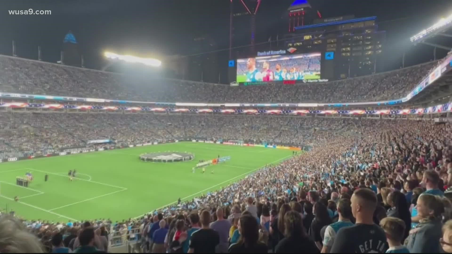 The crowd of 74,000 people at an MLS game in Charlotte went full acapella while singing the national anthem.