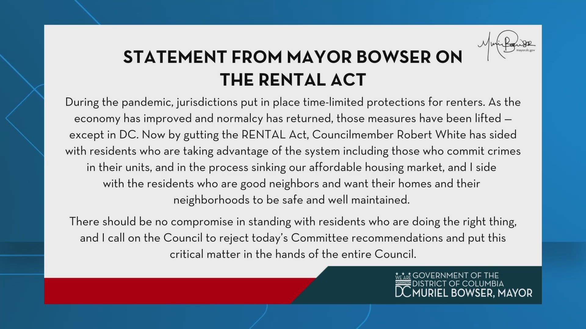 The proposal includes a provision to speed up the eviction process to pre-pandemic levels in the District. 