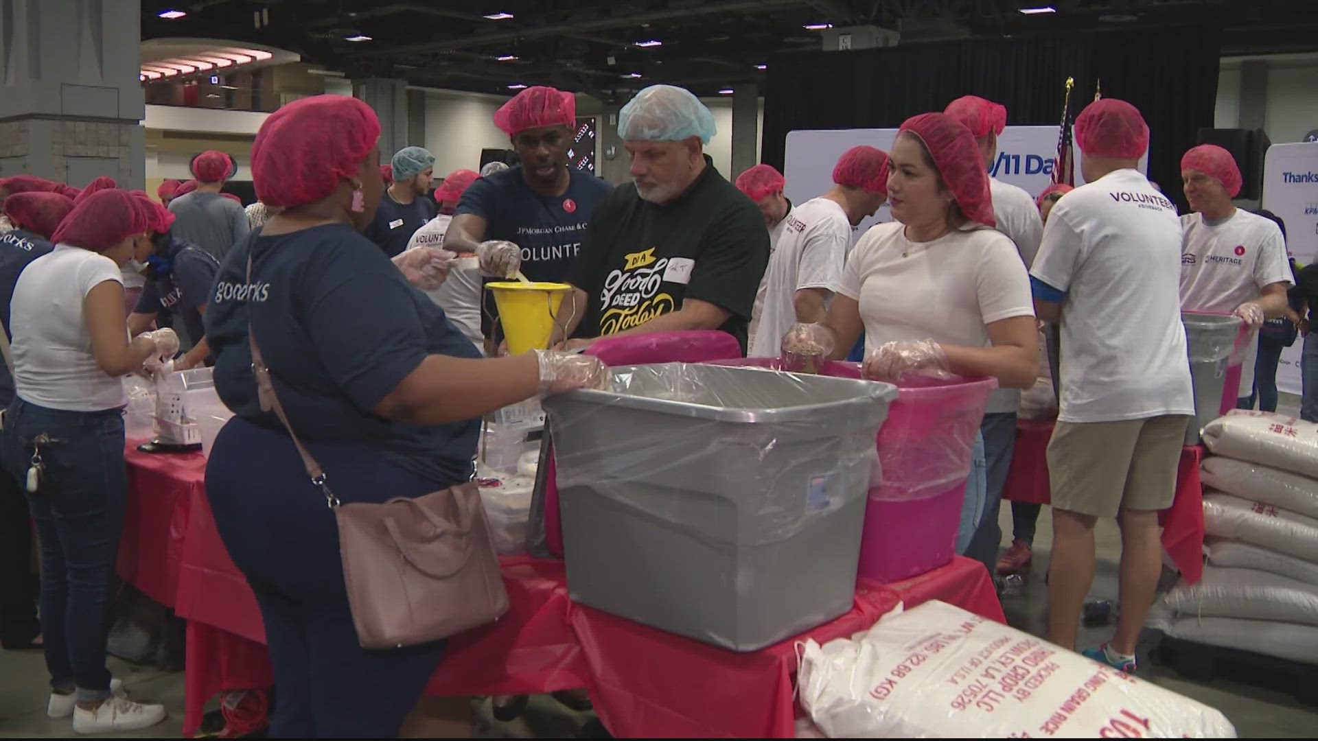 Neighbors packed more than 300,000 meals for those in need on the 22nd anniversary of Sept. 11.