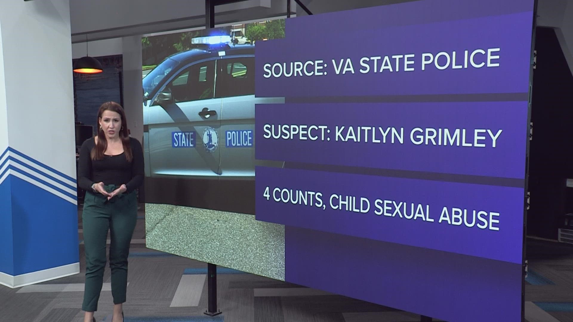 Police say 36-year-old Kaitlin Renea Grimley was indicted on four counts of felony child sexual abuse.