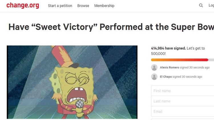 Spongebob Fans Petition To Have Sweet Victory Performed At Super Bowl 53 Wusa9 Com