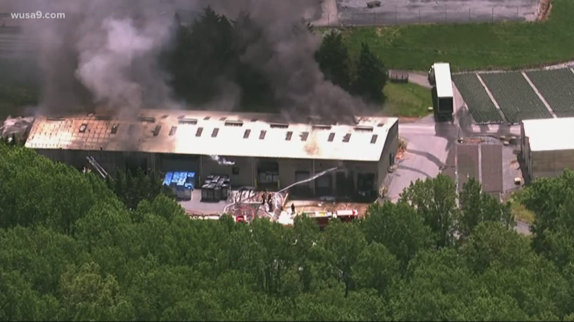 A nursery went up in flames today in Montgomery County. Sky9 was over the fire shortly after it broke out early this afternoon at Bell Nursery on Bell Road in Burtonsville. Firefighters say fuel, fertilizer, feed, and equipment in the nursery warehouse made the flames hard to bring under control.
