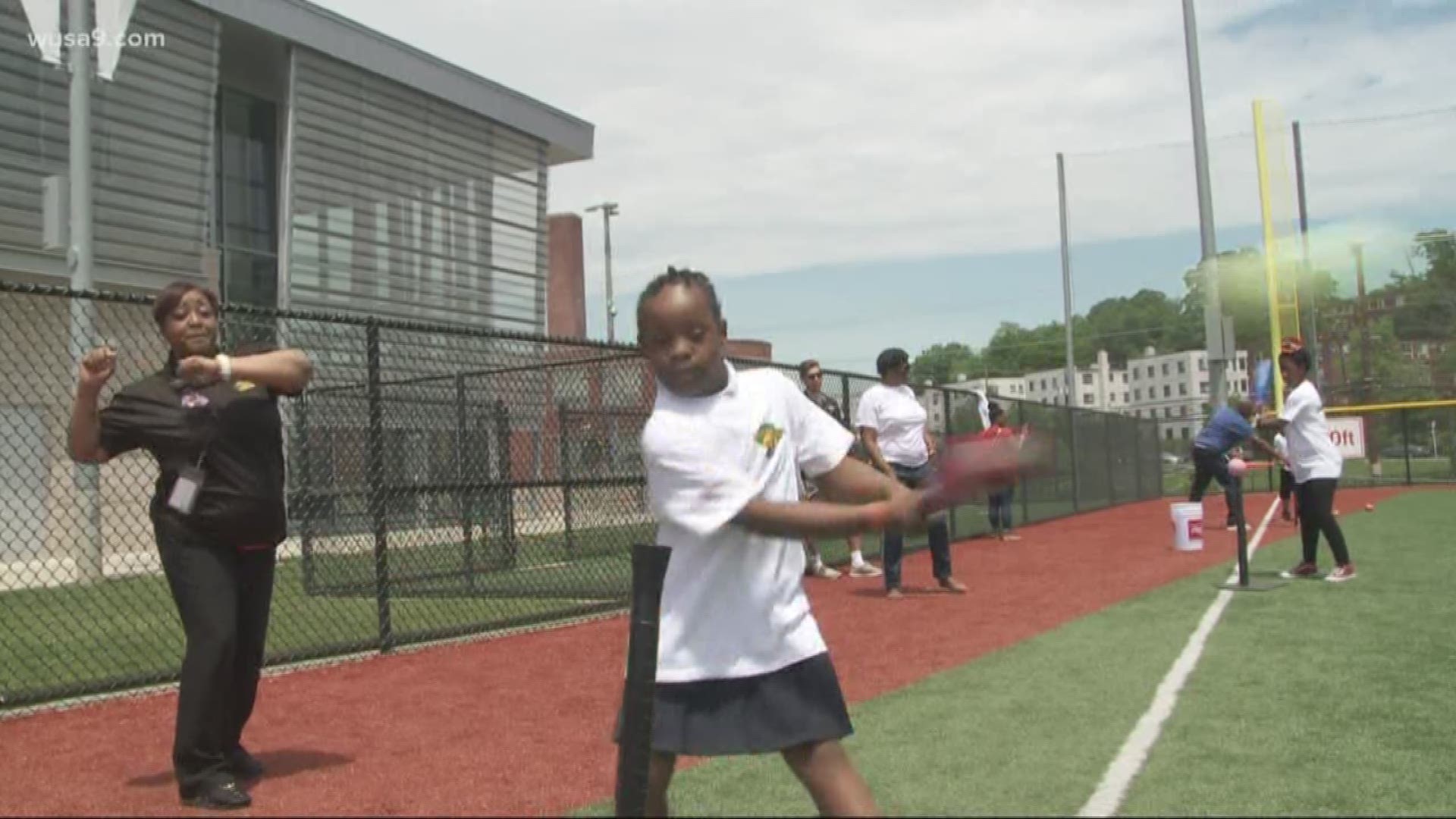 Elementary school students from The Children’s Guild Schools played hooky Friday to participate in a baseball clinic at the Washington Nationals Youth Baseball Academy.