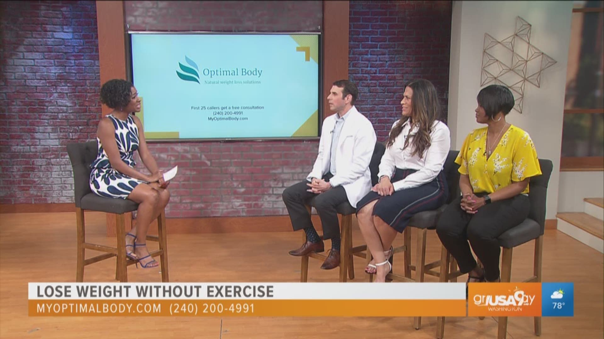 Find out how you can lose weight without exercise just in time for the summer.  Dr. Cory Aplin and Rena James explain the weight loss program at Optimal Body.  For more information call (240) 200-4991 or visit MyOptimalBody.com.