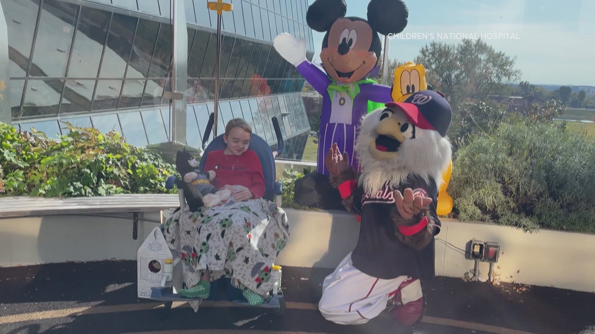 Washington Nationals' mascot Screech was at the Children's National Hospital in D.C. on Tuesday.