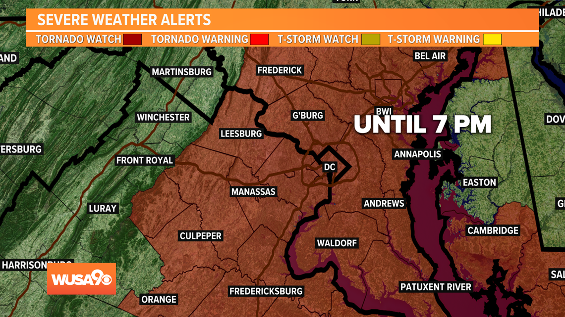 Noon Tornado Watch Severe storms, heavy rain Wednesday as Ida impacts