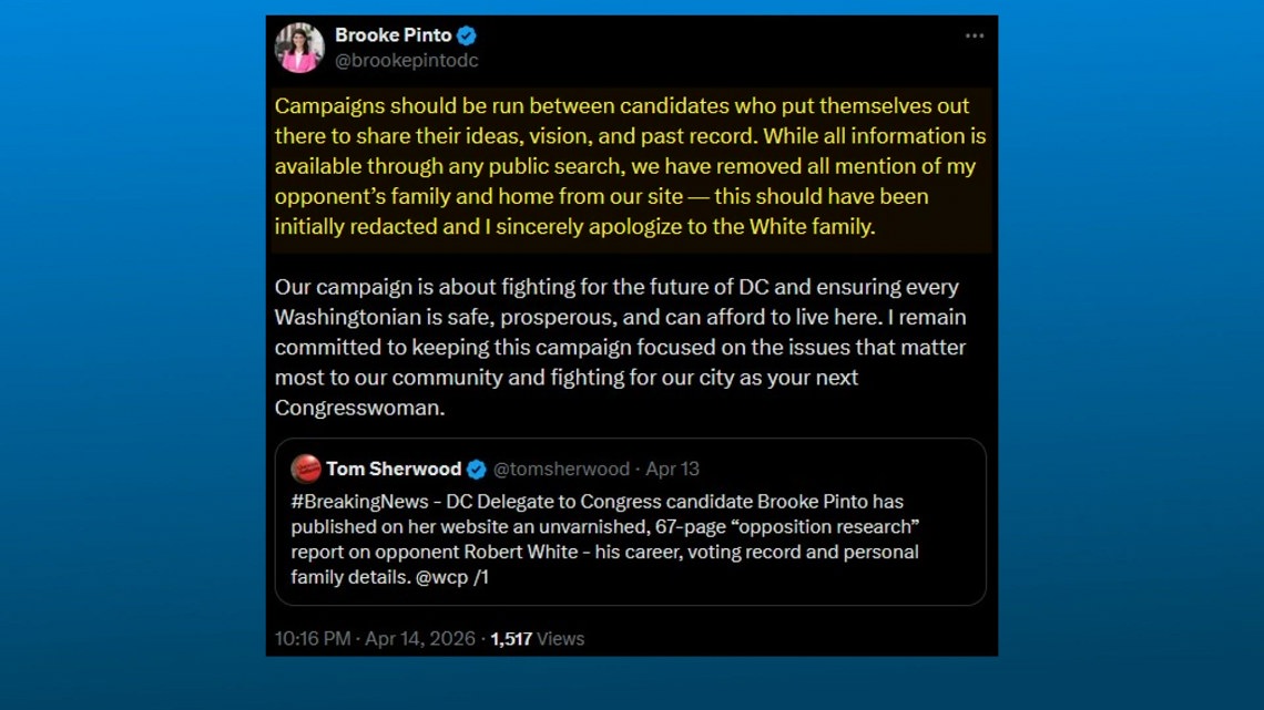 DC congressional del. candidate Brooke Pinto apologizes for posting opposition research on opponent Robert White