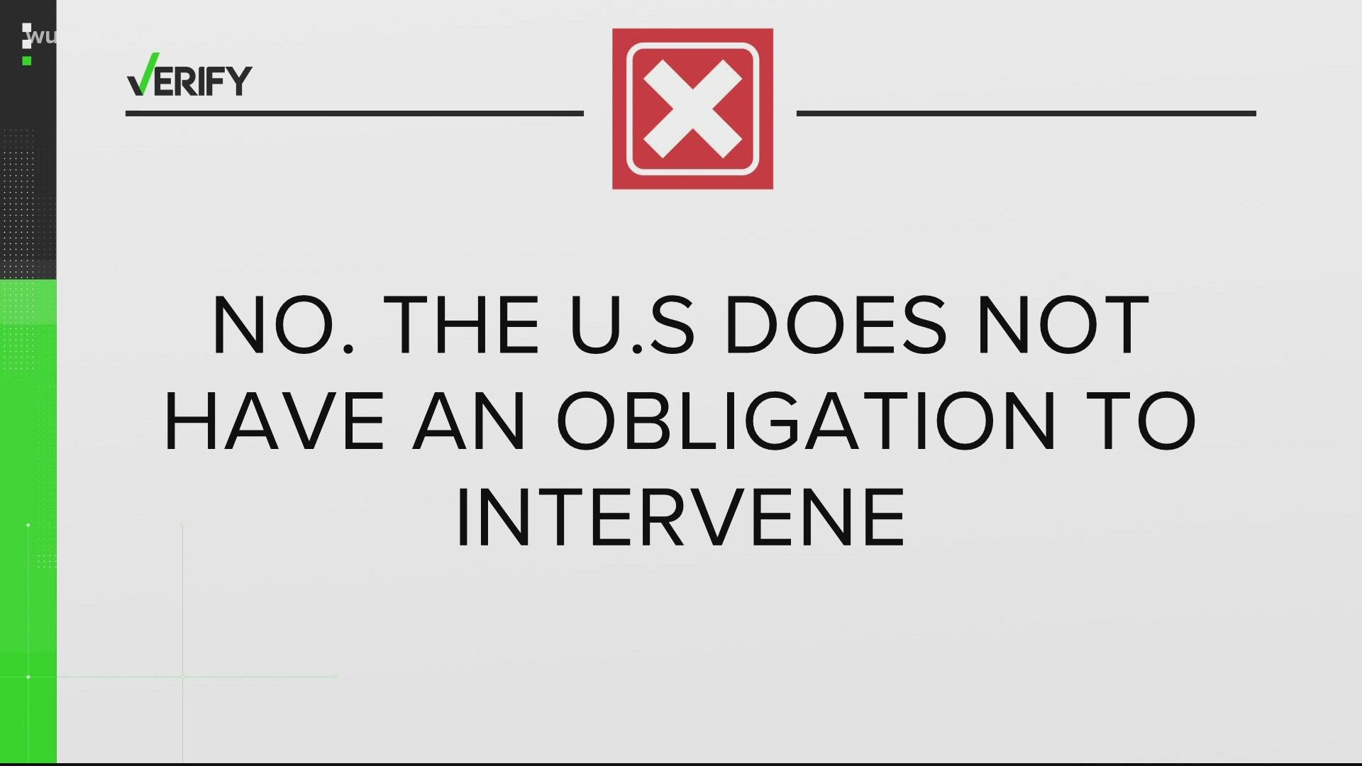 The US can intervene through article 51, but it doesn't have an obligation to intervene.