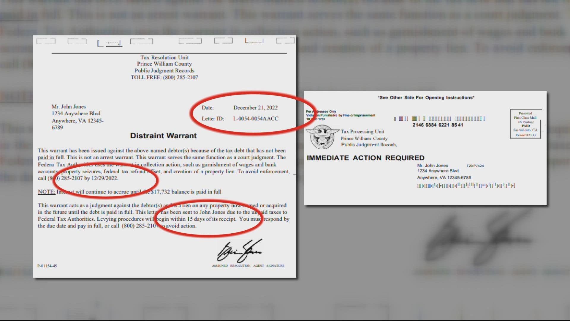 Prince William County officials warn residents of tax scam letter