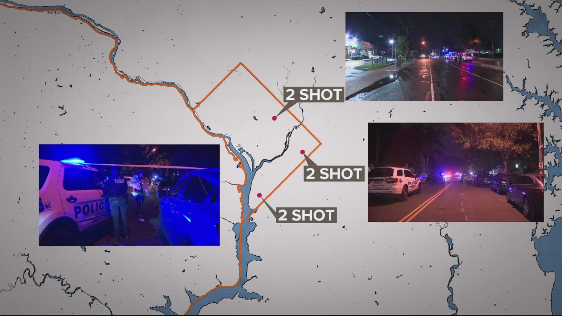 Police say 11 people were shot in D.C. within a span of less than 12 hours in six separate shootings, sparking multiple investigations.