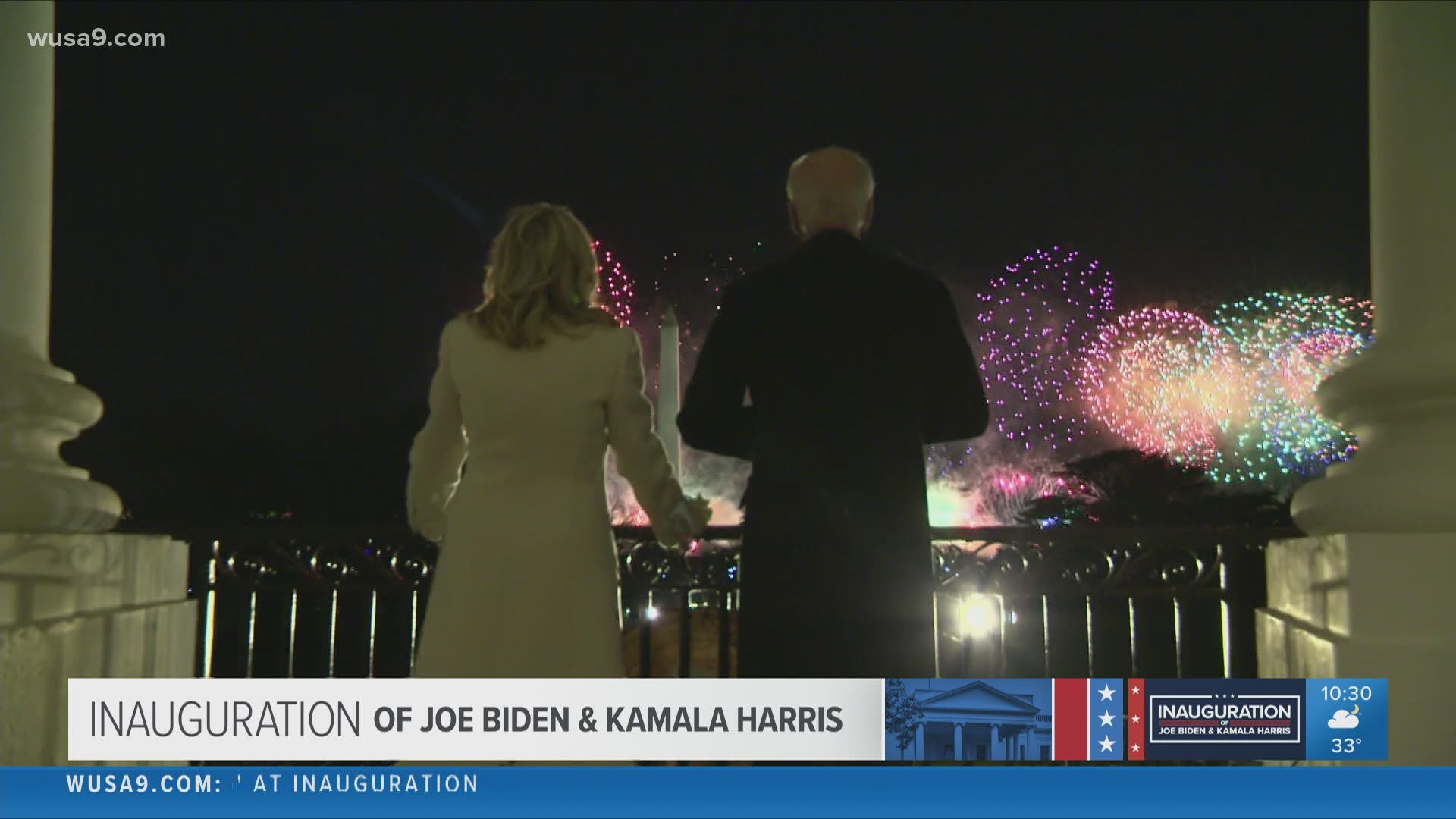 President Joe Biden and First Lady Dr. Jill Biden took it in from the White House on their first night as the first couple.