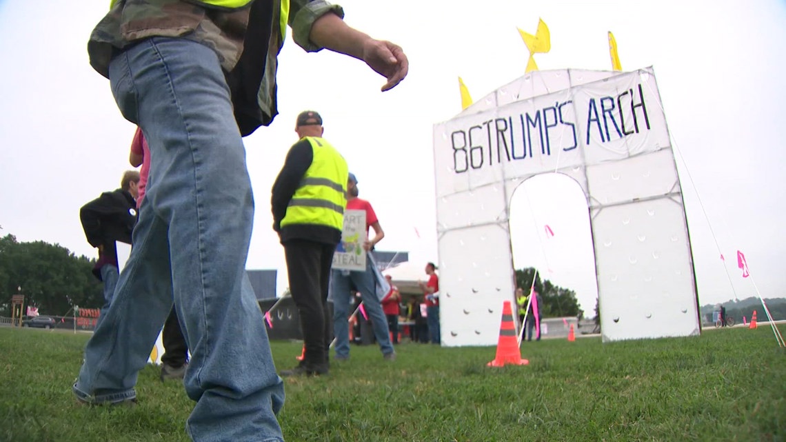 Protesters rally against proposed Trump Triumphal Arch near National Mall during Memorial Day weekend