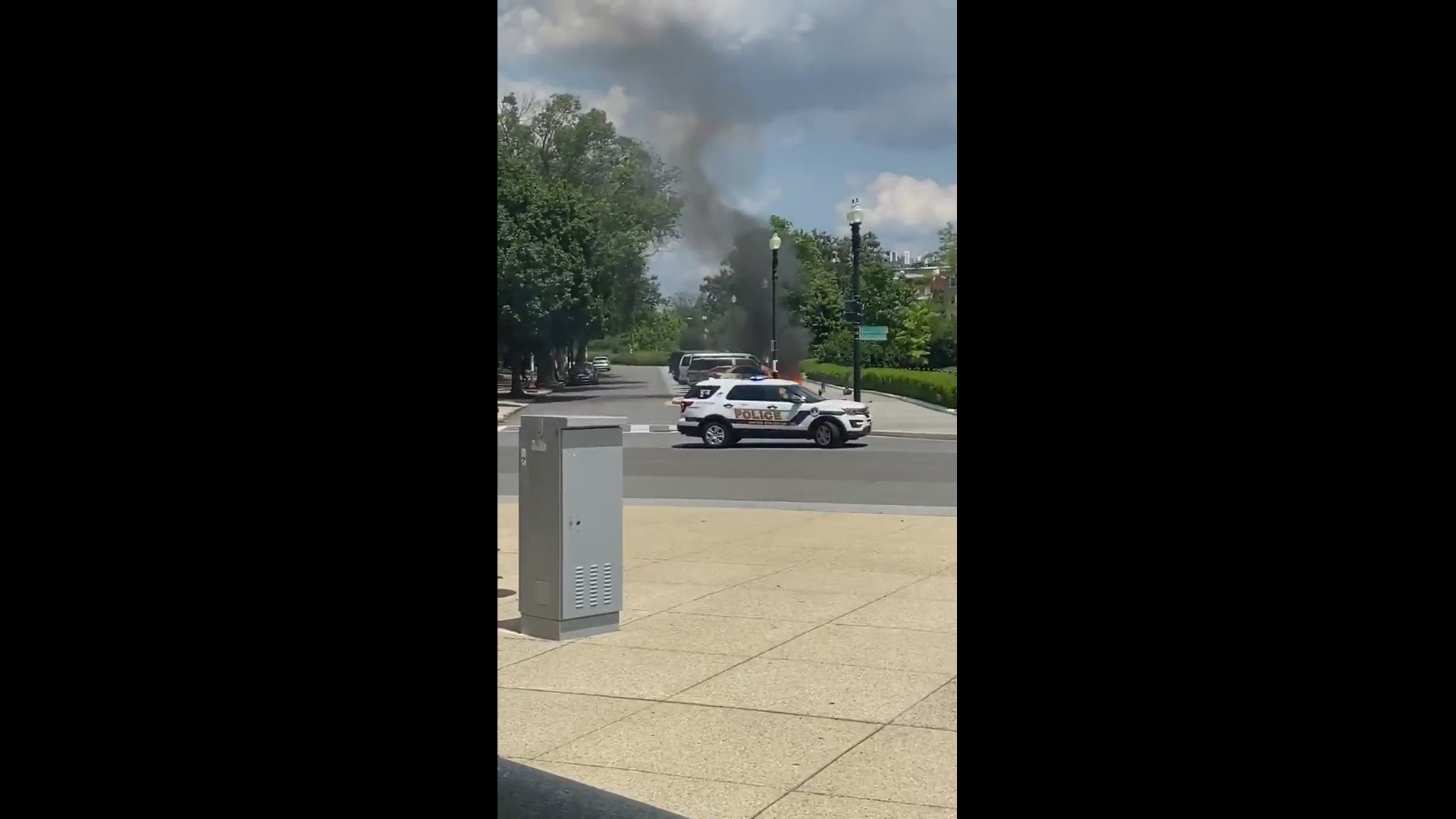 The vehicle on fire was located in the 100 block of Maryland Avenue, Northeast, adjacent to the Supreme Court.