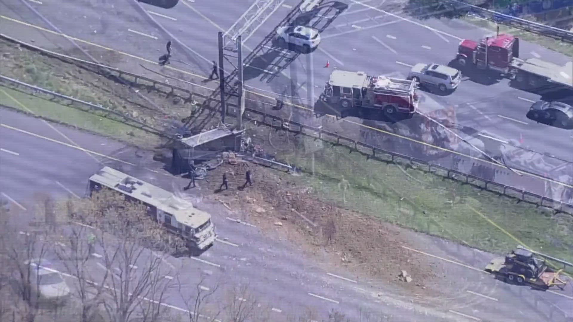 The initial investigation shows that the dump truck was traveling north on I-495 when it blew a tire.