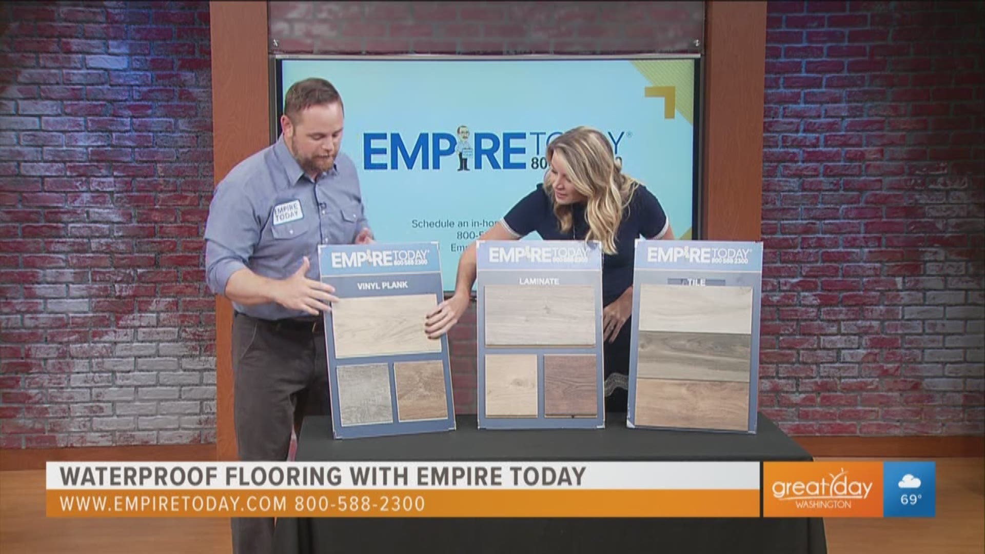 Ryan the Empire Man visits Great Day Washington to show how the waterproof flooring from Empire Today can fit into your home with easy installation. Schedule an in-home appointment now at (800) 588-2300 or visit EmpireToday.com.