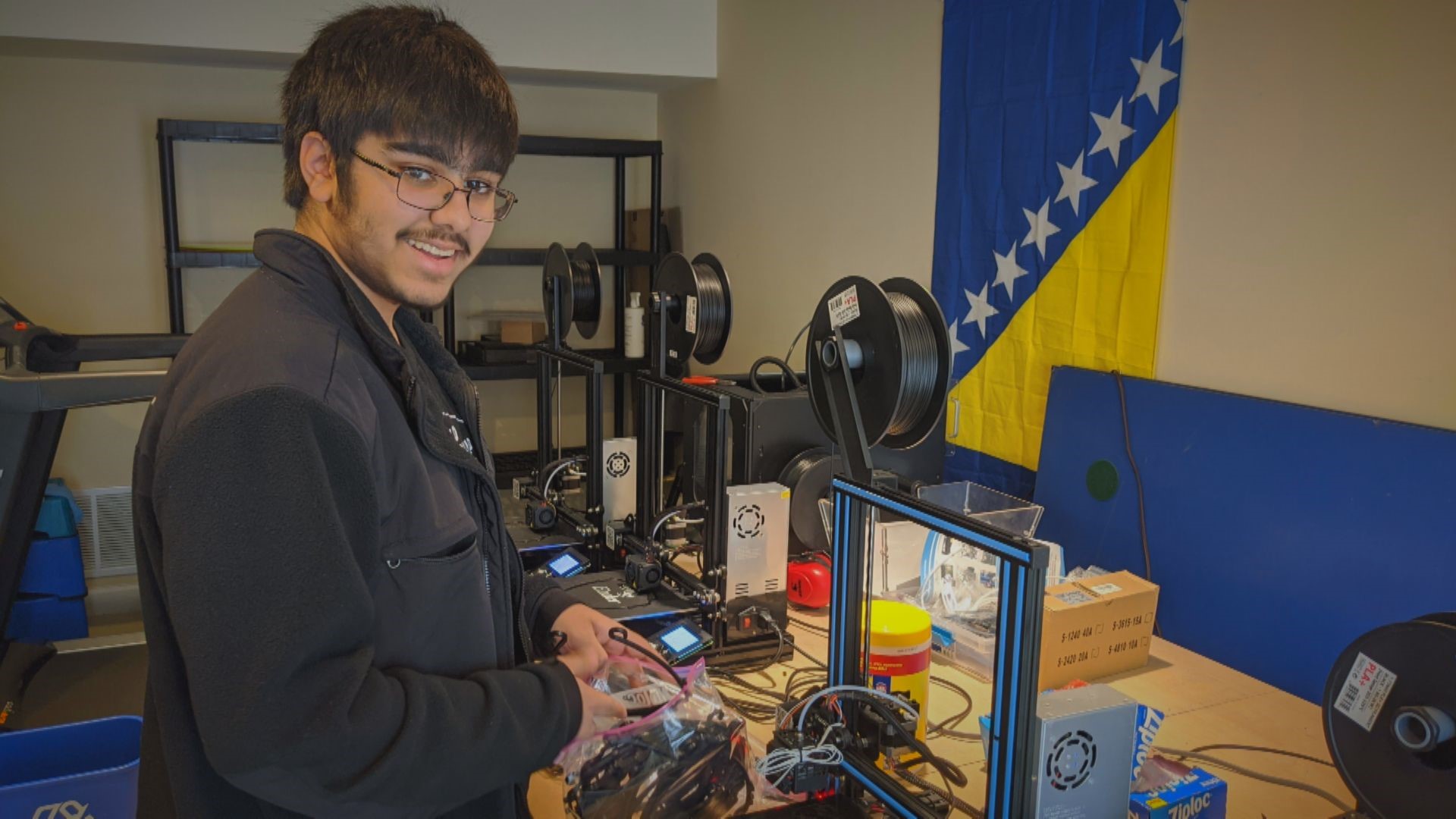 High School sophomore Arjun Oberoi has turned his basement into a coronavirus armor factory, printing 250 face shields for hospitals, police and fire departments.