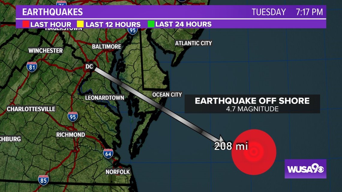 4.7 magnitude earthquake reported offshore near Ocean City, Maryland