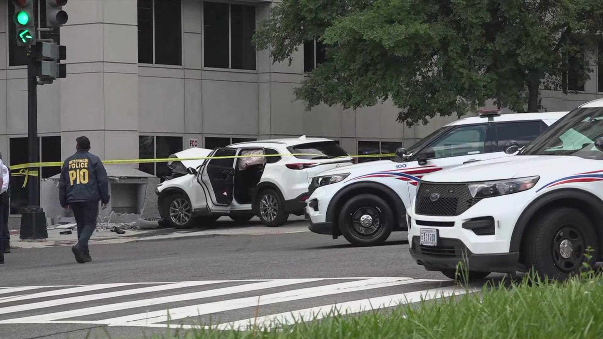 A woman was killed after an apparent car jump-in in Northwest D.C. on Monday ended in a crash, the Metropolitan Police Department said.