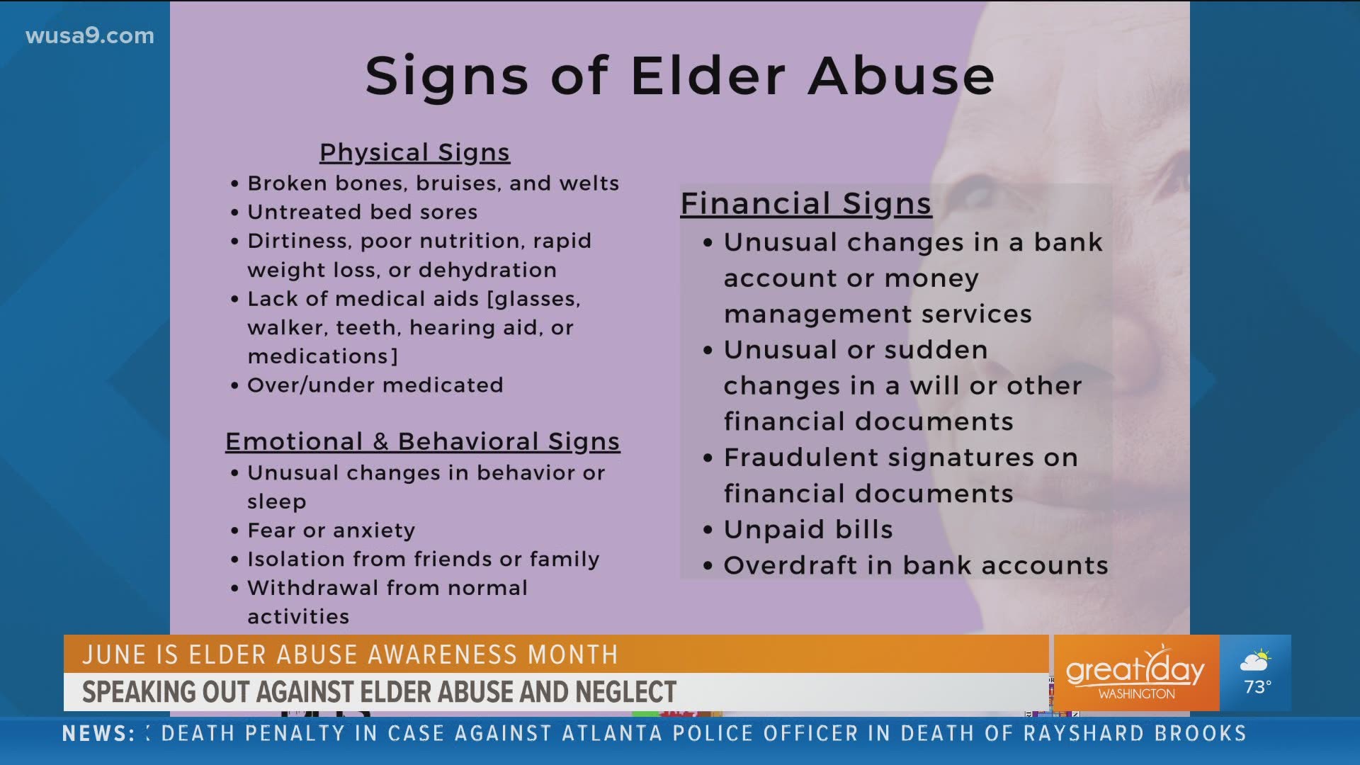 This segment is sponsored by the Prince George's Department of Social Services. To make a report involving elder abuse or neglect, call (301) 909-2450.