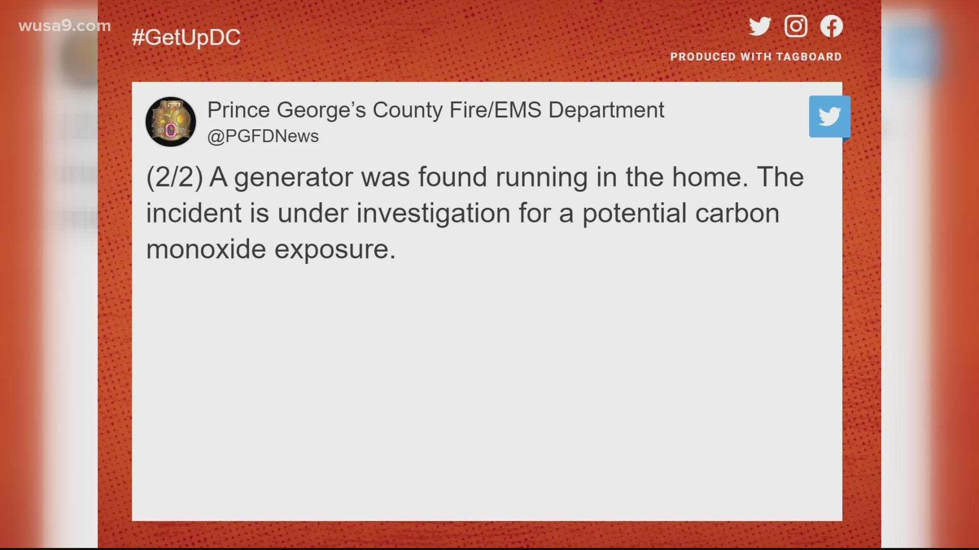Prince George's County Fire and EMS officials are working to determine whether the people died from carbon monoxide exposure.